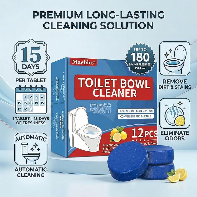 Maebho 12 * 55g New Long-Lasting Toilet Cleaner Block 1 Pack Cleans 15 Days, No Residue Film,Continuous Stain Protection，99% sterilization rate - Image 5