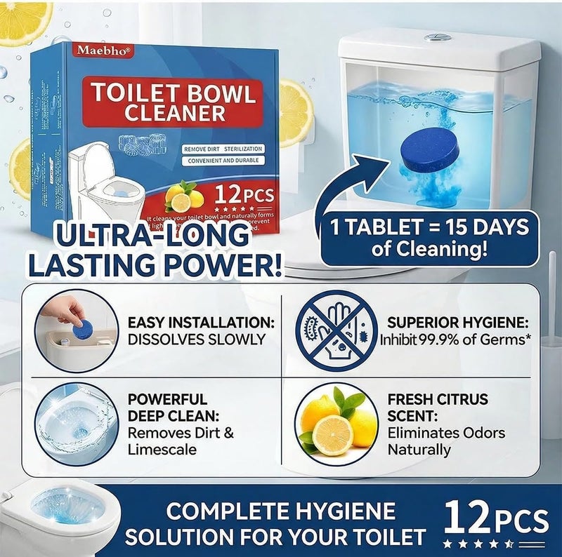 Maebho 12 * 55g New Long-Lasting Toilet Cleaner Block 1 Pack Cleans 15 Days, No Residue Film,Continuous Stain Protection，99% sterilization rate - Image 4