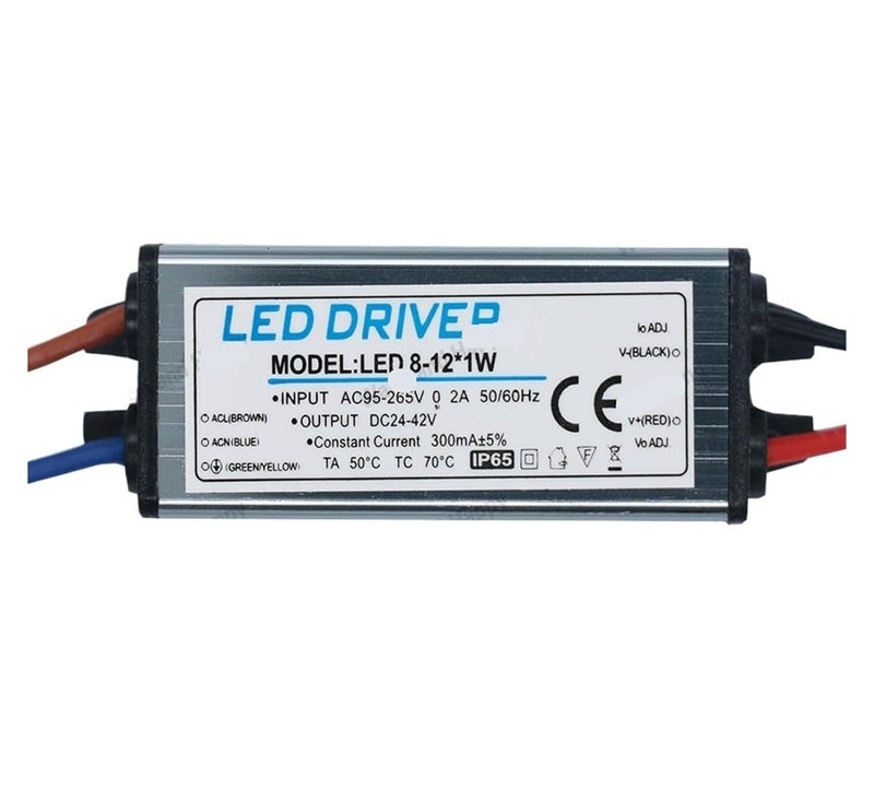 LED Driver 1-3W 4-7W 8-12W 12-18W 18-24W 25-36W AC95V-265V Power Supply 300mA Waterproof IP65 Lighting Transformer(8-12W DC24-42V)