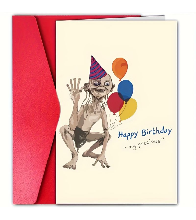Khaki Whimsical Precious Birthday Card Cartoon Creature Party Hat Funny Friend Family Gift - Image 1