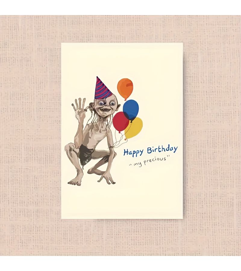 Khaki Whimsical Precious Birthday Card Cartoon Creature Party Hat Funny Friend Family Gift - Image 4