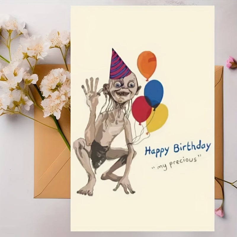 Khaki Whimsical Precious Birthday Card Cartoon Creature Party Hat Funny Friend Family Gift - Image 5