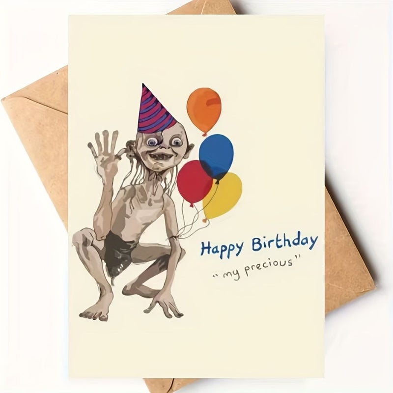 Khaki Whimsical Precious Birthday Card Cartoon Creature Party Hat Funny Friend Family Gift - Image 2