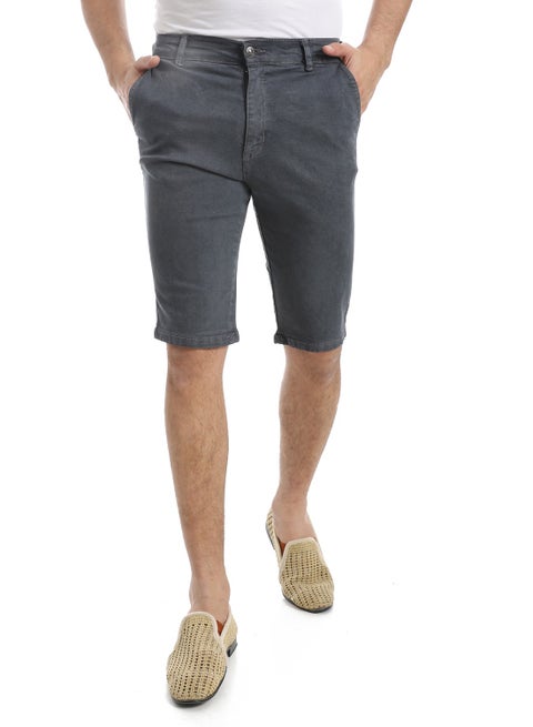 Iron Grey Regular Fit Gabardine Shorts_Iron Grey