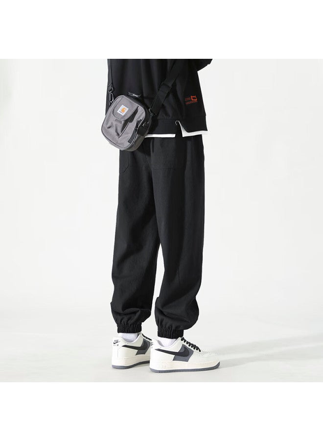 Izexx American Vintage Casual Men's Pants Autumn Winter Loose Straight Cargo Jogger Trousers Zxk21jr Black Fleece Lined 4XL - Image 5