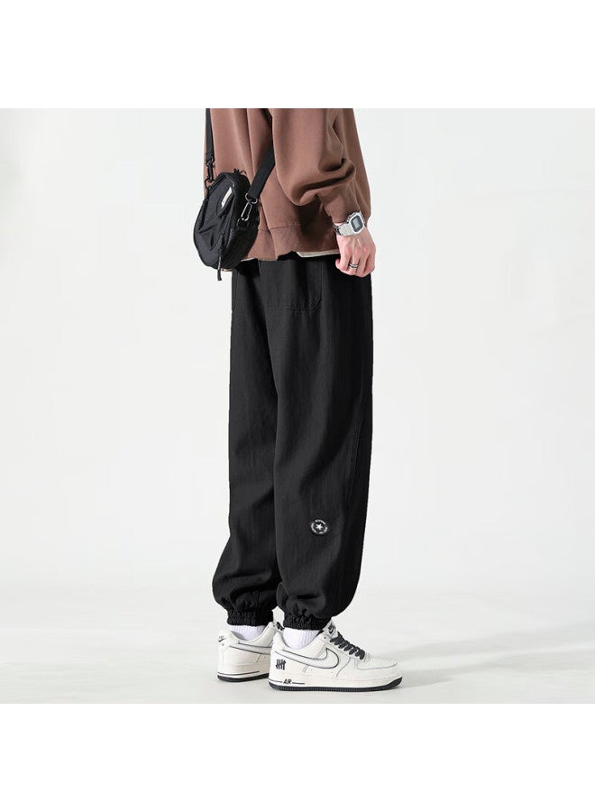 Izexx American Vintage Casual Men's Pants Autumn Winter Loose Straight Cargo Jogger Trousers Zxk21jr Black Fleece Lined 4XL - Image 2