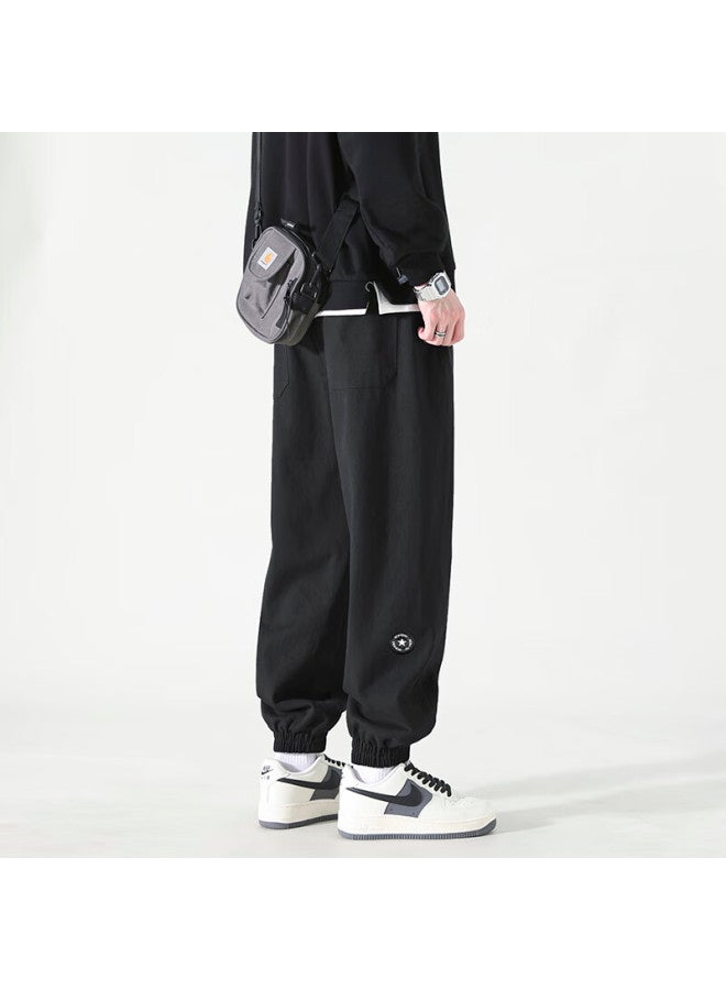 Izexx American Vintage Casual Men's Pants Autumn Winter Loose Straight Cargo Jogger Trousers Zxk21jr Black Fleece Lined 4XL - Image 4