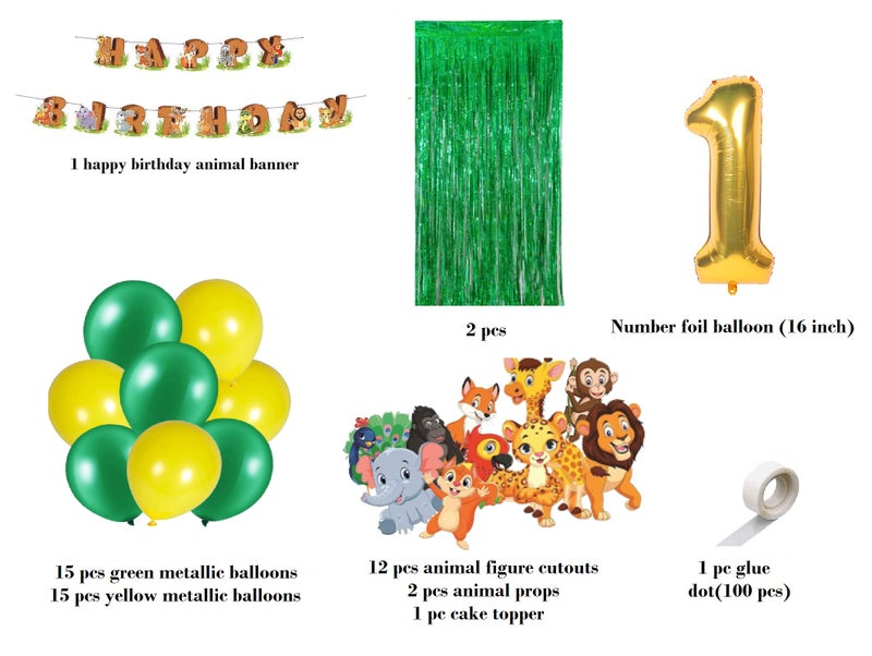 FI - FLICK IN 50 Pcs 1st Birthday Jungle Safari Theme Decoration for Boys - Animal Cutouts, Banner, Lion King - Animal Theme Party (Pack of 50, Multicolor) - Image 2