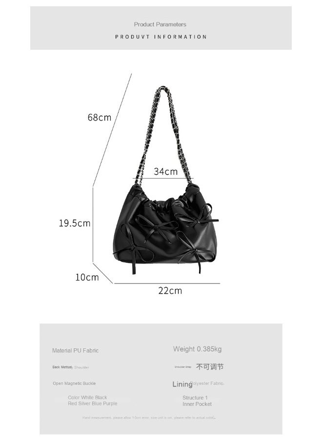 xozgdovg - Spring Bow Chain Bag Women's Small Fresh Shoulder Bag Female Niche Soft Leather Pleated Bucket Bag - Image 1
