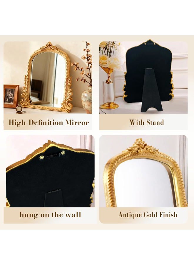 YUSONG Vintage Gold Mirror for Desk - 12" Vanity Mirrors with Resin Frame Decorative Wall Art for Tabletop Living Room Retro Decor - Image 3