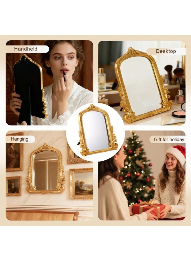 YUSONG Vintage Gold Mirror for Desk - 12" Vanity Mirrors with Resin Frame Decorative Wall Art for Tabletop Living Room Retro Decor - Image 5