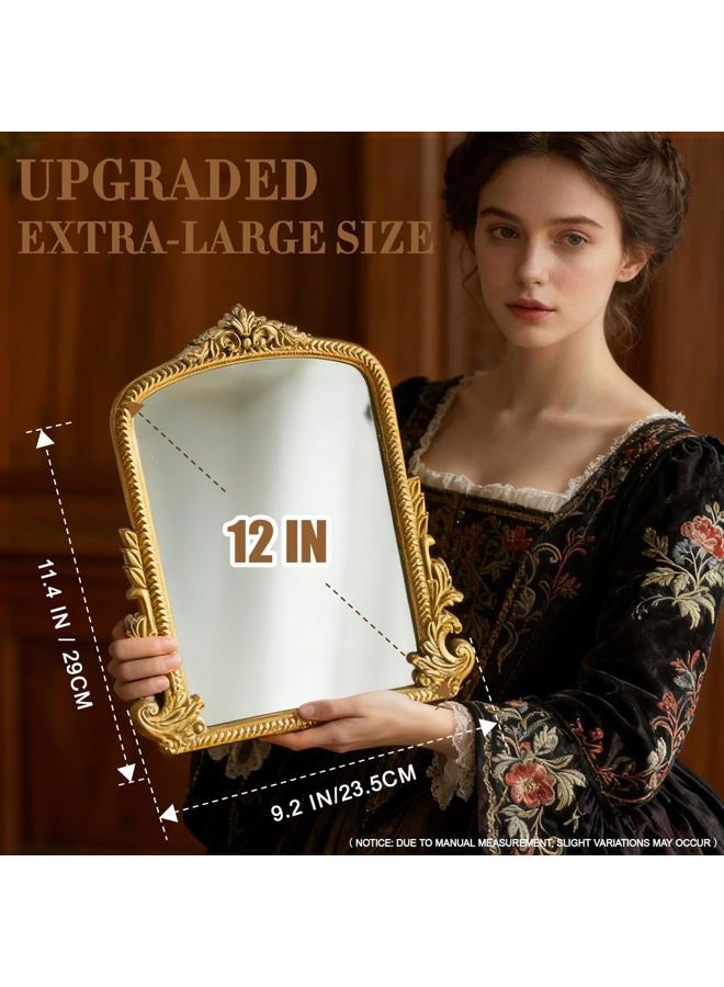 YUSONG Vintage Gold Mirror for Desk - 12" Vanity Mirrors with Resin Frame Decorative Wall Art for Tabletop Living Room Retro Decor - Image 2