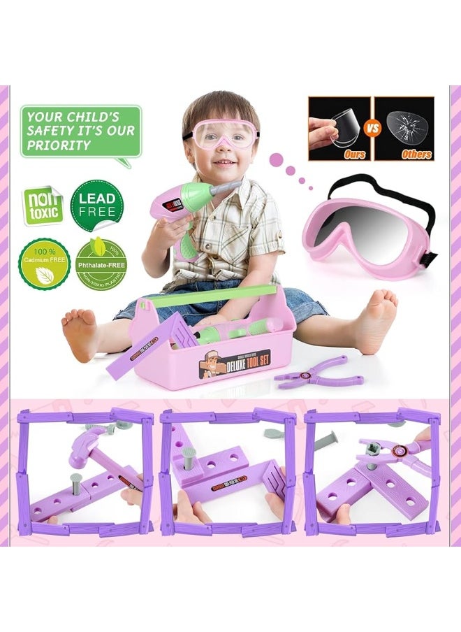 EP EXERCISE N PLAY Kids Tool Set with Toy Drill and Tool Box, Pretend Play Construction Tools Toy Gifts for Toddlers Girls Kids Aged 3 4 5 6 7  - Image 2