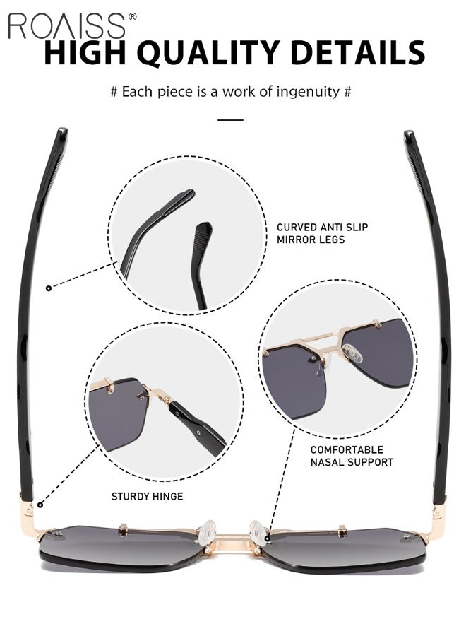 رويس نظارات شمسية بجسر مزدوج للرجال والنساء، نظارات شمسية للحماية من الأشعة فوق البنفسجية 400، بدون إطار معدني عصري مضاد للتوهج للرجال أثناء القيادة والصيد والسفر، لون ذهبي، مقاس 56 مم - Image 5