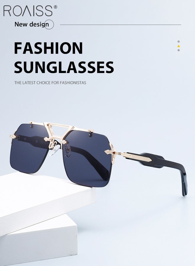 رويس نظارات شمسية بجسر مزدوج للرجال والنساء، نظارات شمسية للحماية من الأشعة فوق البنفسجية 400، بدون إطار معدني عصري مضاد للتوهج للرجال أثناء القيادة والصيد والسفر، لون ذهبي، مقاس 56 مم - Image 3