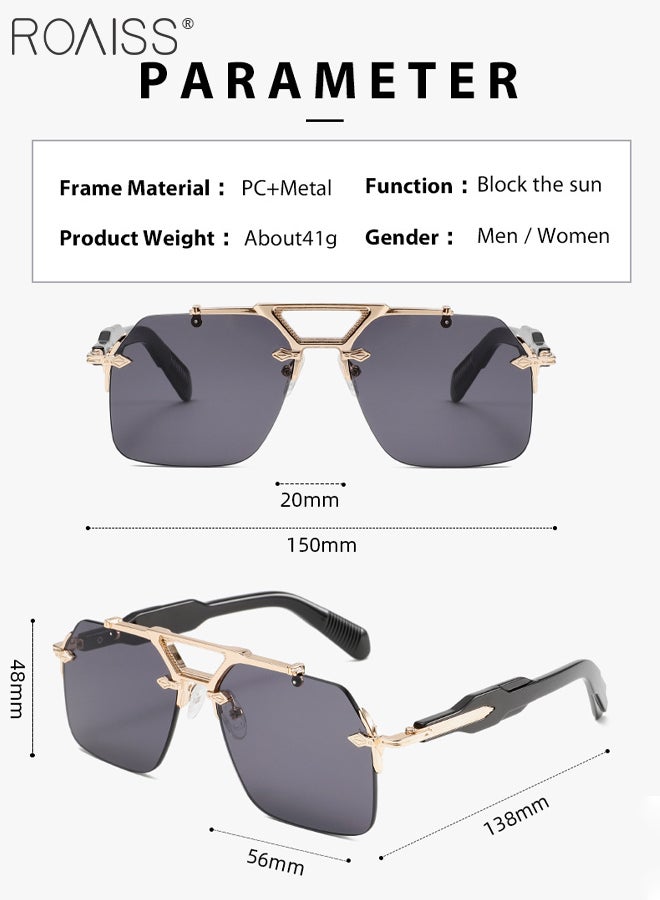 رويس نظارات شمسية بجسر مزدوج للرجال والنساء، نظارات شمسية للحماية من الأشعة فوق البنفسجية 400، بدون إطار معدني عصري مضاد للتوهج للرجال أثناء القيادة والصيد والسفر، لون ذهبي، مقاس 56 مم - Image 4