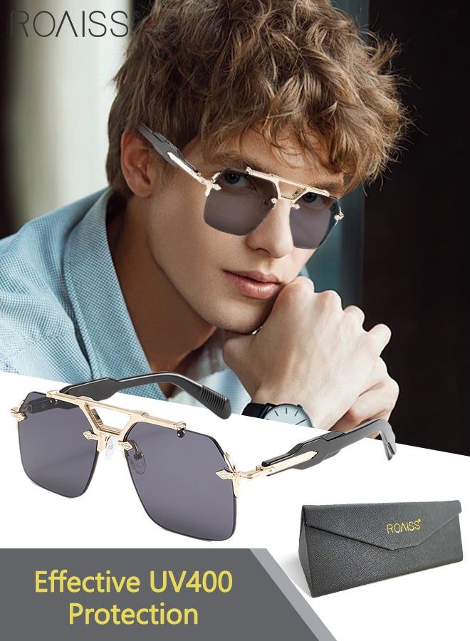 رويس نظارات شمسية بجسر مزدوج للرجال والنساء، نظارات شمسية للحماية من الأشعة فوق البنفسجية 400، بدون إطار معدني عصري مضاد للتوهج للرجال أثناء القيادة والصيد والسفر، لون ذهبي، مقاس 56 مم - Image 1