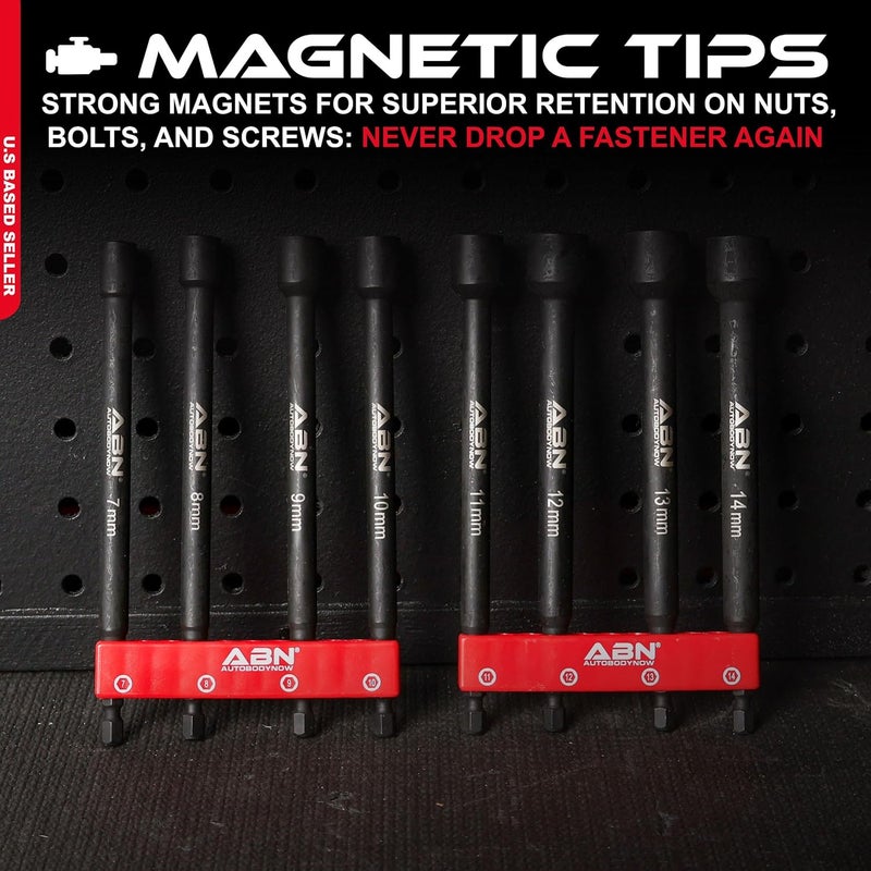 ABN Impact Nut Driver Tool Set - 8pc Metric 6 IN Long Shank Nut Driver Bits Magnetic Tip Sockets, 1/4 IN Hex Shank - Image 3