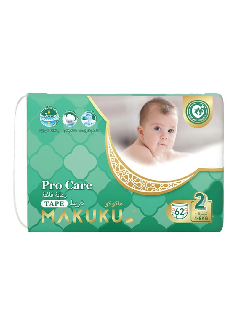 Makuku MAKUKU Pro Care Tape Style Diapers, 62 Pieces, Size 2, 4-8kg - Wetness Indicator, Thin Absorbption Core, Luxurious Soft 