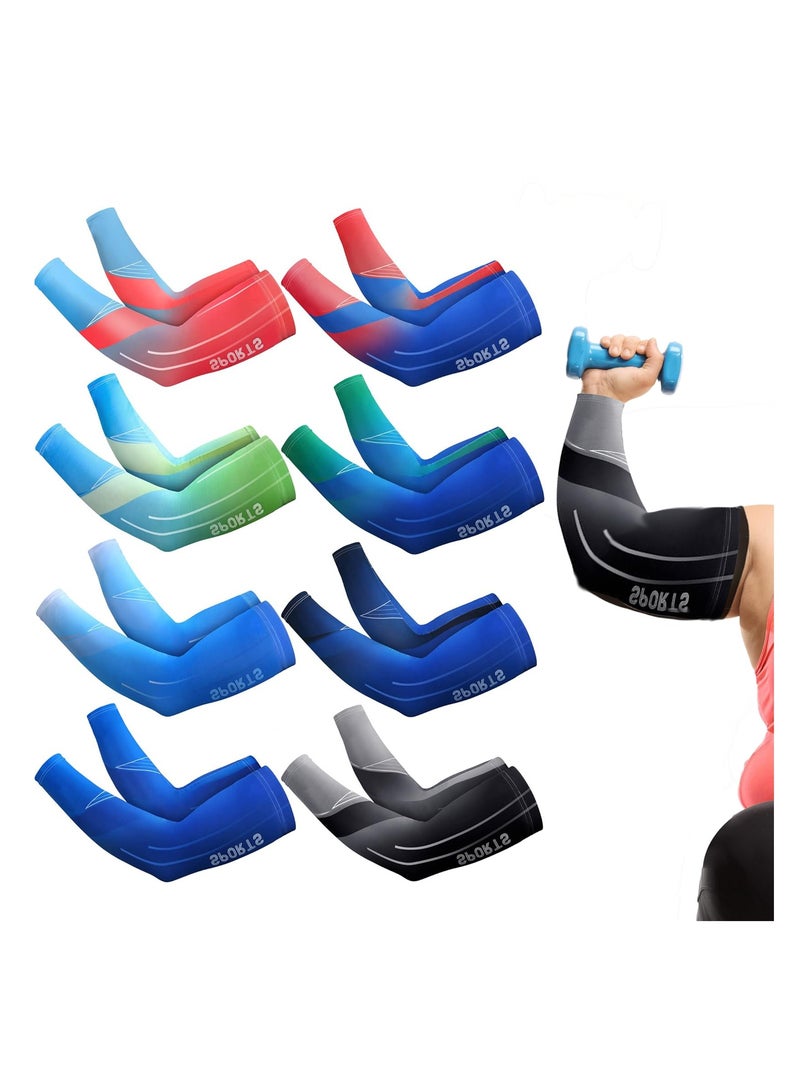 SYOSI 8 Pairs UV Sun Protection Arm Sleeve Sports Cooling Arm Compression Sleeves for Men Women Teenager Cooling Sport Sleeve to Cover Arm Ice Silk Compression Cover - Image 1