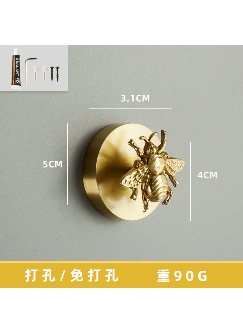 Generic New Nordic Style No-drilling Yellow Brass Animal Clothes Hooks For Entrance Bedroom Wall-mounted Coat Hat Hooks Brass bee disc hook 