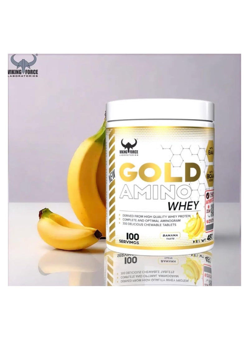 VIKING FORCE LABORATORIES GOLD AMINO WHEY - 300 Tablets, Banana Flavor, 450g, Amino Acid, High-Quality Whey Protein - Image 2