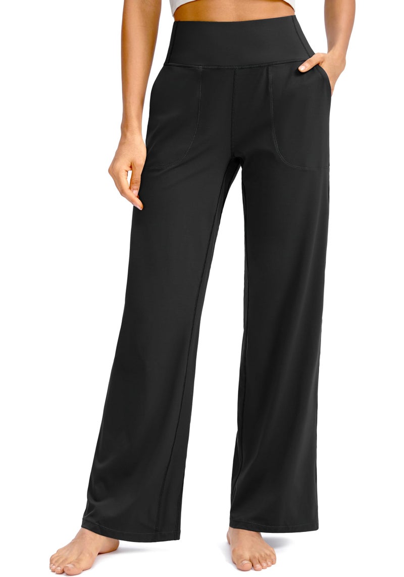Soothfeel Wide Leg Pants for Women Petite/Regular/Tall High Waist Stretch Yoga Work Dress Lounge Sweatpants with Pockets 28"(Black, XL) - Image 1