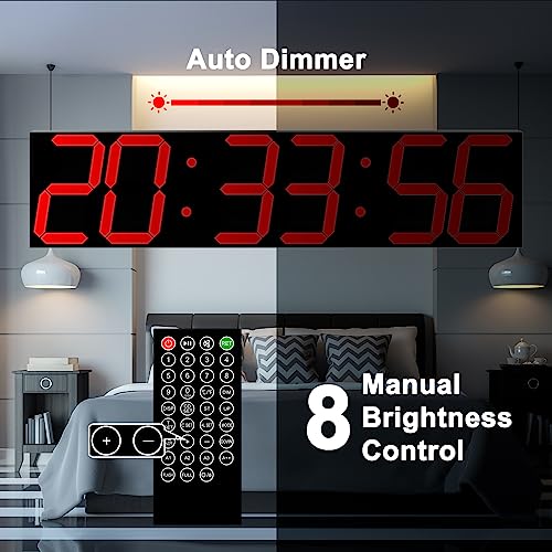 CHKOSDA Digital Wall Clock, Oversize Led Digital Clock Large Display with Auto Dimmer, Huge Countdown Timer with Remote Control, 27" Wide Led Display, 6 Digits, Wall Mount, Date and Temperature (Red) - Image 3