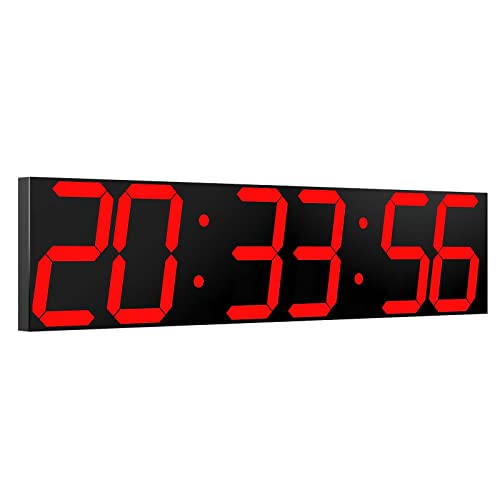 CHKOSDA Digital Wall Clock, Oversize Led Digital Clock Large Display with Auto Dimmer, Huge Countdown Timer with Remote Control, 27" Wide Led Display, 6 Digits, Wall Mount, Date and Temperature (Red) - Image 1