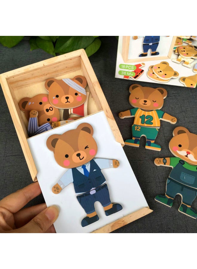 South Korea Children's Bear Changing Clothes Baby Educational Early Education Three-dimensional Puzzle Building Blocks Wooden Toys-Color:Koryo Baby Professional Change - Image 2