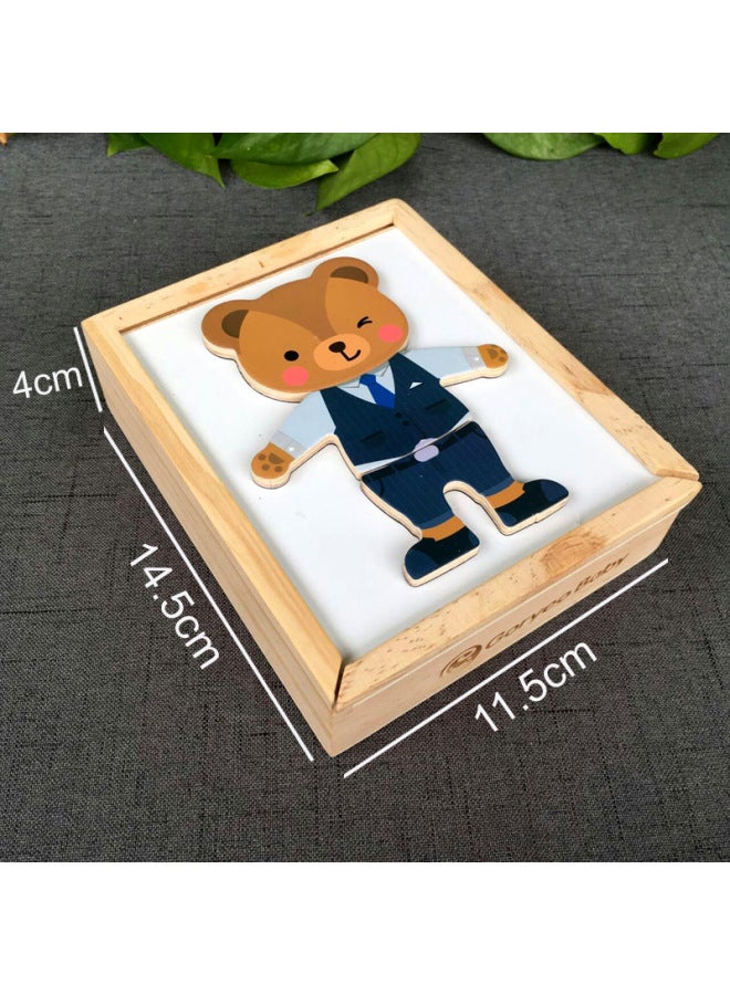 South Korea Children's Bear Changing Clothes Baby Educational Early Education Three-dimensional Puzzle Building Blocks Wooden Toys-Color:Koryo Baby Professional Change - Image 5