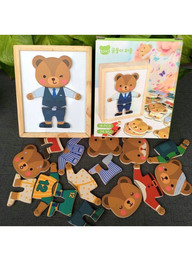 South Korea Children's Bear Changing Clothes Baby Educational Early Education Three-dimensional Puzzle Building Blocks Wooden Toys-Color:Koryo Baby Professional Change - Image 3