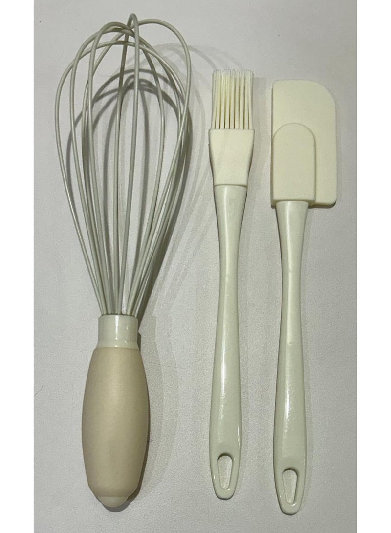 3-piece cooking tool set: oil brush, egg whisk, and spoon
