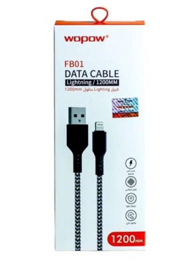 Wopow Fabric Braided  Lightning Data Cable 1.2 Meter Length For Apple iPhone and iPad - Image 4