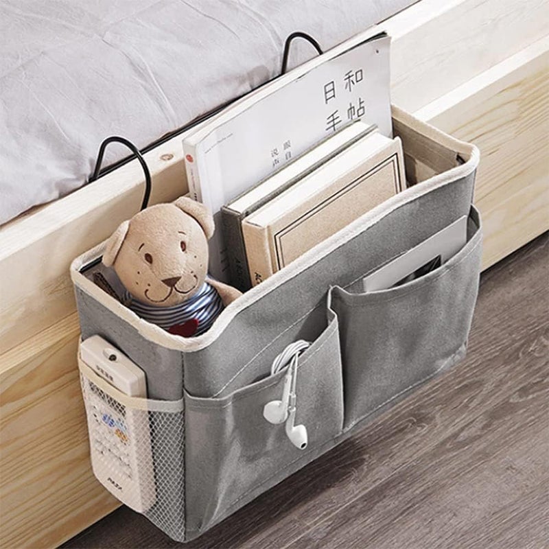 WEPTIX Linen Bedroom Accessories Hanging Bedside Caddy Bedroom Organiser Dorm Bed Hanging Basket Hostel Essentials Bed Side Clothing Storage Organiser Multi ClothHANGING BAG - Image 1