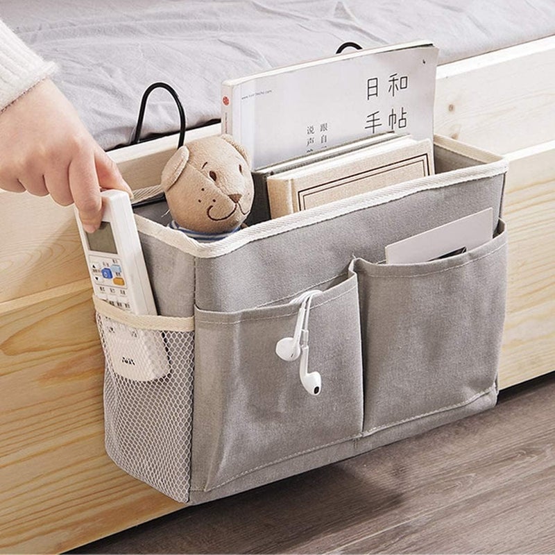 WEPTIX Linen Bedroom Accessories Hanging Bedside Caddy Bedroom Organiser Dorm Bed Hanging Basket Hostel Essentials Bed Side Clothing Storage Organiser Multi ClothHANGING BAG - Image 3