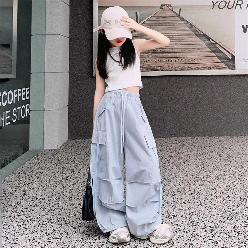 Girls' Workwear Casual Pants Sweet Cool Fried Street Girls' Fashion Loose Wide Leg Mid-Big Children'S Long Pants - Image 2