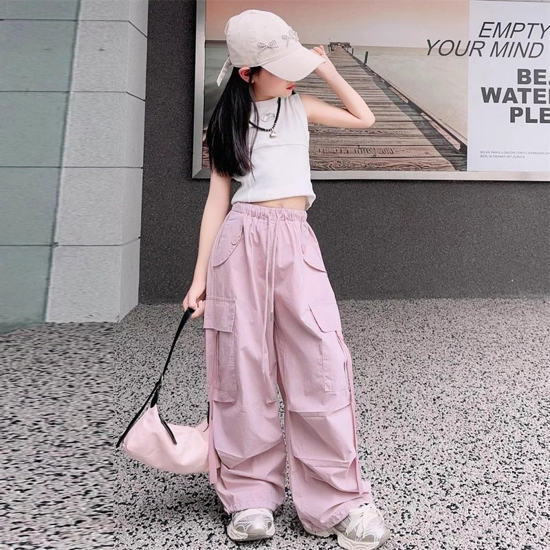 Girls' Workwear Casual Pants Sweet Cool Fried Street Girls' Fashion Loose Wide Leg Mid-Big Children'S Long Pants - Image 4