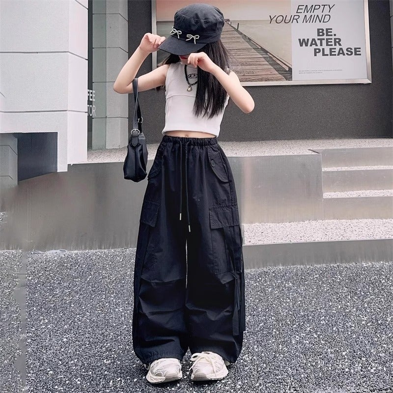 Girls' Workwear Casual Pants Sweet Cool Fried Street Girls' Fashion Loose Wide Leg Mid-Big Children'S Long Pants - Image 3