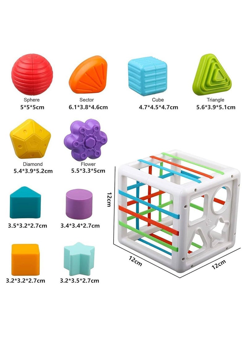 Prime Deals Montessori Toys for Kids Sensory Toys Shape Sorter Baby Blocks Colorful Textured Balls Sorting Games (Cube & Shape Blocks (10 Pieces))  - Image 1