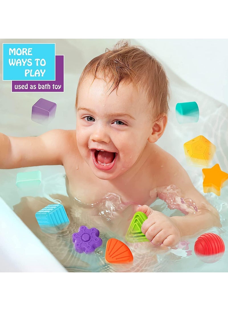 Prime Deals Montessori Toys for Kids Sensory Toys Shape Sorter Baby Blocks Colorful Textured Balls Sorting Games (Cube & Shape Blocks (10 Pieces))  - Image 4