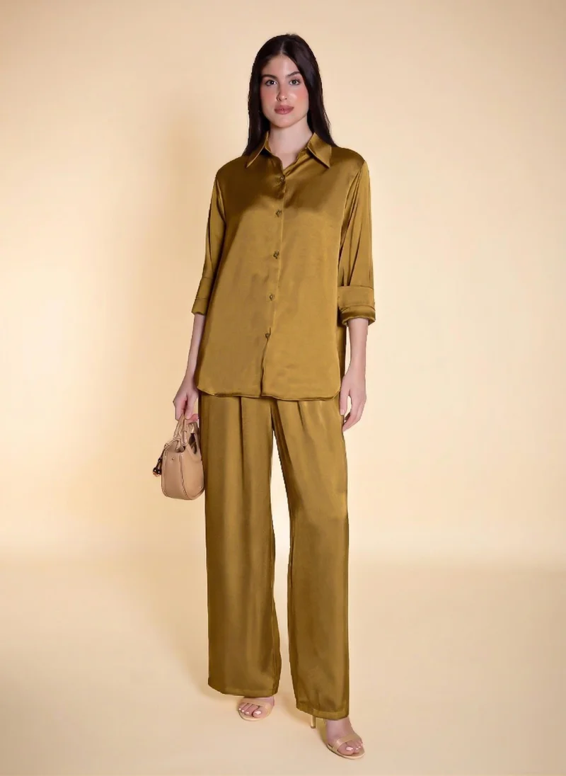 SHAPES TEXTURED SATIN SHIRT SET