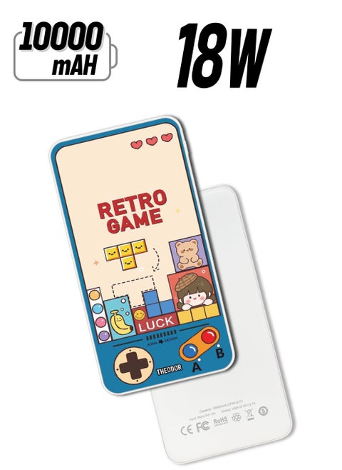 10,000 mAh Super Fast Charging Ultra Compact Power Bank with Quick Charge & Power Delivery, Portable Charger For iPhone and Android Retro Games