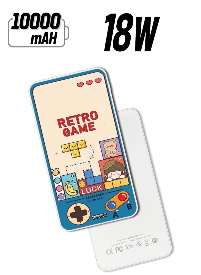 Theodor - 10,000 mAh Super Fast Charging Ultra Compact Power Bank with Quick Charge & Power Delivery, Portable Charger For iPhone and Android Retro Games - Image 1