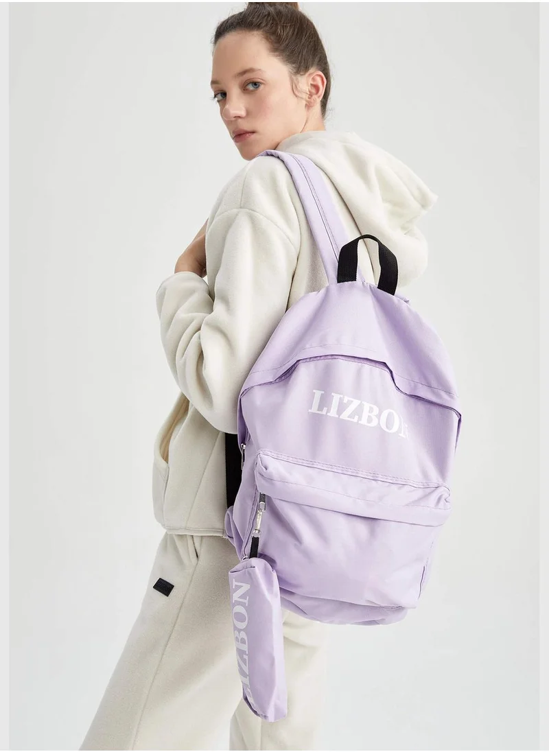 ديفاكتو Black Stitched Slogan Backpack