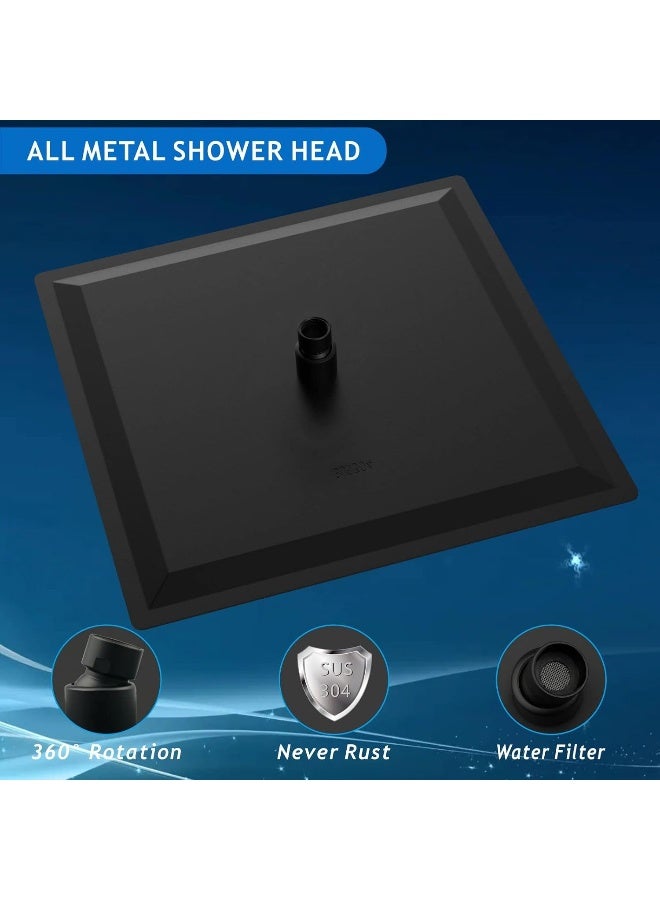 Voolan All Metal Rain Shower Head - High Flow Square Rainfall Showerhead - Waterfall Full Body Coverage - Universal Ceiling or Wall Mount (16 Inch, Black) - Image 2