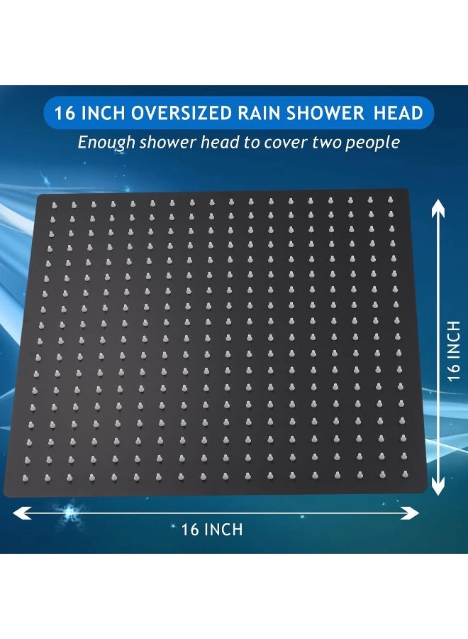 Voolan All Metal Rain Shower Head - High Flow Square Rainfall Showerhead - Waterfall Full Body Coverage - Universal Ceiling or Wall Mount (16 Inch, Black) - Image 5