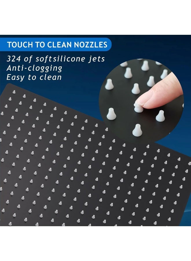 Voolan All Metal Rain Shower Head - High Flow Square Rainfall Showerhead - Waterfall Full Body Coverage - Universal Ceiling or Wall Mount (16 Inch, Black) - Image 3