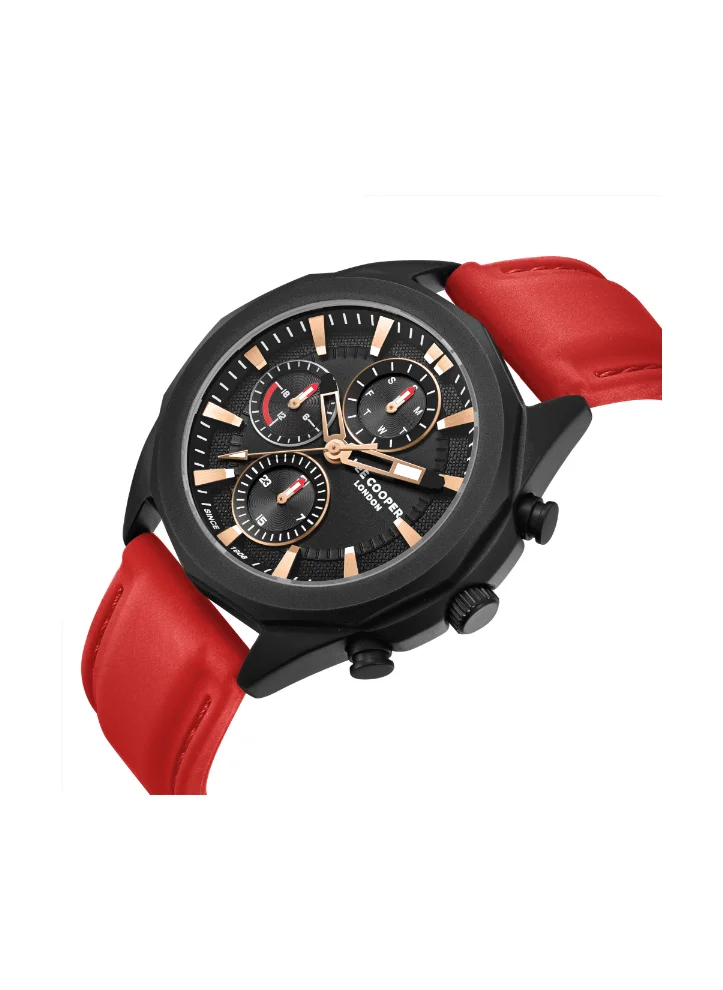 لي كوبر Men's Multi Function Display Watch With Red Silicone Strap - LC07990.658