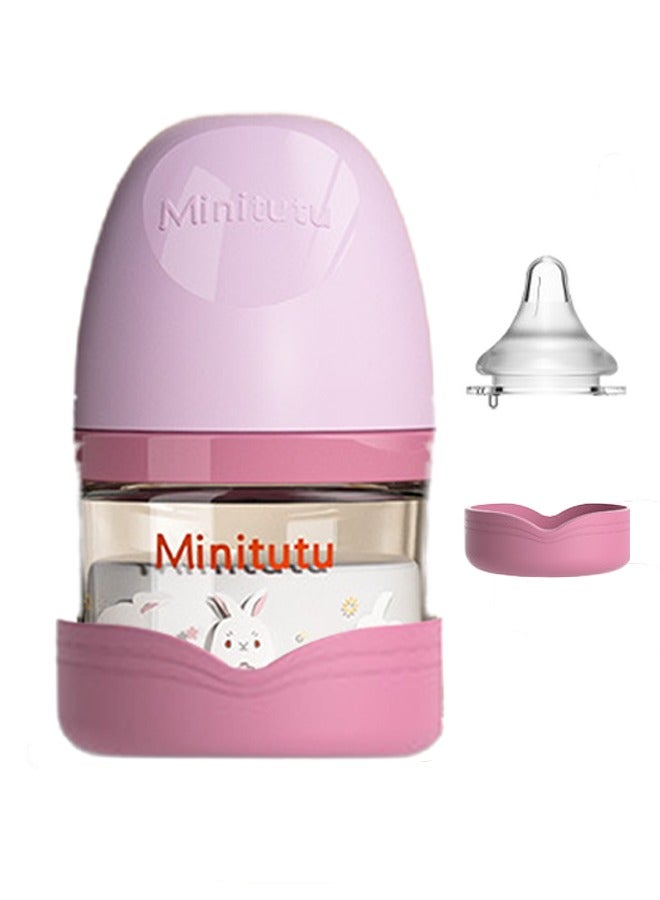 Minitutu Anti-Colic Glass Feeding Bottle With Silicone Anti Drop base Nipples 80 Ml, 0M+, Purple - Image 1